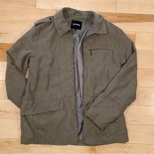 Olive Suede Utility Zip Jacket Minimalist Casual Outerwear